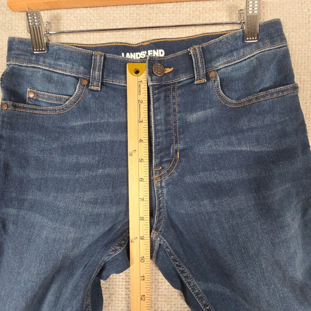 Lands End Boys Husky Denim Jeans Dark Wash Straight Leg Size 10H Stretch Blue‎